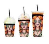 Portabicchieri riutilizzabile in neoprene per caffè freddo, per bevande calde e fredde, con motivo a Medusa e serpente, motivo: antica Grecia, riutilizzabile, per bevande calde e fredde, custodia per