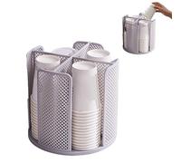 Portabicchieri Usa e Getta, Dispenser Girevole a 360° Circolare Portabicchieri con 4 Scomparti, Carta Organizzatore di Bicchieri da Appoggio in Plastica per bancone, caffetteria, buffet (grigio)