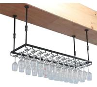Portabici da Soffitto per Bicchieri e Bottiglie, Nero, 60x35cm, 60x35cm | Supporto a soffitto per stoviglie e bicchieri, altezza e larghezza regolabili