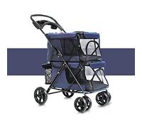 Portabiciclette per cani Passeggini a doppio strato Carrozzina a quattro colpi Passeggino per animali domestici Passeggino multiplo per gatti pieghevole (blu)