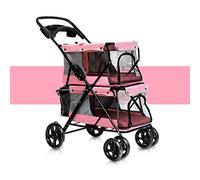 Portabiciclette per cani Passeggini a doppio strato Carrozzina a quattro colpi Passeggino per animali domestici Passeggino multiplo per gatti pieghevole (rosa)