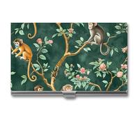 Portabiglietti da visita con scimmie sui rami e fiori, sottile, in metallo, per carte di credito, portafoglio, organizer per uomini e donne, 9,4 x 5,6 x 0,8 cm, Stile:, Taglia unica