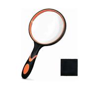 Portable 10X Magnification Reading Magnifier with Non-Slip Soft Rubber Handle 100mm Diameter for Reading Books Real Glass for Reading Books Newspapers