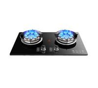 Portable 2-burner gas stove 5.2KW, black tempered glass cast iron pot holder, suitable for home kitchen, with flameout protection(NG)