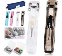 Portable Binder Clip Stapler - Includes 100 Reusable Clips, Handheld Paper Clam Clip Dispenser, Mini Push Stapler Clamp Staplers, Refillable Office Staplers Set, for Fixing Documents (A-1)