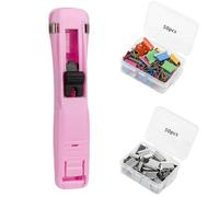 Portable Binder Clip Stapler, Includes 100 Reusable Clips, Mini Push Stapler Clamp Staplers, One-Hand Operation Staple-Free Paper Binder for Home Office School (Pink)