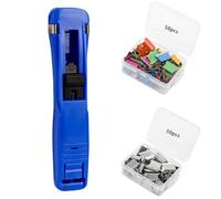 Portable Binder Clip Stapler, Includes 100 Reusable Clips, Mini Push Stapler Clamp Staplers, One-Hand Operation Staple-Free Paper Binder for Home Office School (Blue)