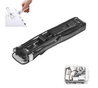 Portable Binder Clip Stapler - Includes 50 Reusable Clips, Push Clip Stapler, One-Slide Binding: Secure 40 Sheets in 3 Seconds, for Desktop Document Home School Desks Office (Black)