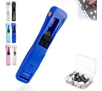 Portable Binder Clip Stapler-Includes 50 Reusable Clips, Reusable Desktop Stapler with Refill Paper Clips, Push Staplers Dispenser Papers Clamps for Home School Office Document Supplies (Blue)