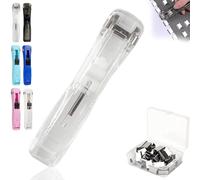 Portable Binder Clip Stapler-Includes 50 Reusable Clips, Reusable Desktop Stapler with Refill Paper Clips, Push Staplers Dispenser Papers Clamps for Home School Office Document Supplies (Transparent)