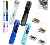 Portable Binder Clip Stapler-Includes 50 Reusable Clips, Reusable Desktop Stapler with Refill Paper Clips, Push Staplers Dispenser Papers Clamps for Home School Office Document Supplies (4Pcs-A)