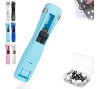 Portable Binder Clip Stapler-Includes 50 Reusable Clips, Reusable Desktop Stapler with Refill Paper Clips, Push Staplers Dispenser Papers Clamps for Home School Office Document Supplies (Light Blue)