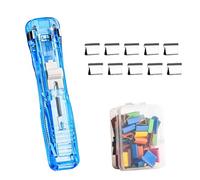 Portable Binder Clip Stapler-Includes 58 Reusable Clips, Push Clip Stapler for Desktop Document Home School Desk Office (Misty Blue)