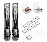 Portable Binder Clip Stapler, Mini Handheld Paper Clam Clip Dispenser, Includes 100 Reusable Clips for Office, School & Home Use (2pcs Black)