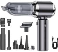 Portable blower and car vacuum cleaner, brushless pure copper motor, three-speed adjustment, USB charging handheld wireless vacuum cleaner, suitable for automobiles, home cleaning (Grigio argento)