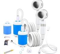 Portable Camping Shower with Adjustable Flow, Camping Shower Pump Rechargeable with Built-in Brush & Spray Modes, Lightweight & Compact for Hiking, Car Washing & Pet Cleaning (2Pcs)