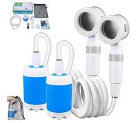 Portable Camping Shower with Adjustable Flow, Rechargeable Outdoor Portable Shower, Compact Pumps Water from Bucket, for Camping, Hiking, Pet Cleaning, Car Washing, Plant Watering (2Set)