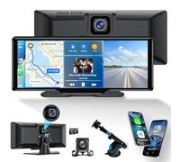 Portable Carplay Screen 10.26'' HD IPS Apple Carplay & Android Auto Screen for Car, Wireless Car Play Stereo with 4K Dash Cam/1080P Rear Camera, Car Audio Receivers,GPS Navigation,Mirror Link,FM,Siri