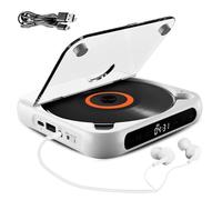 Portable CD Player, Portable Bluetooth-Compatible Cd-Player with Headphones, Mini Rechargeable, Supports USB/Bt and Repeat Modes for Home, Office, Travel (White)