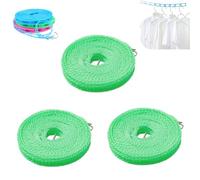 Portable Clothesline for Outdoor & Home,3 PCS Adjustable Windproof Non-Slip Clothesline with Hooks,Knot Free Anti-Bunching Grid Travel Clothes Line for Camping,RV Trips,Backyard