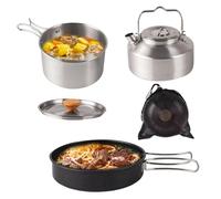 Portable Cooking Set, Non-Stick Stainless Pots, Lightweight Design With Carry Bag For Easy Transport, Food Grade Material, Camping Gear, Backpacking Travel Home Outdoor Picnic Adventure