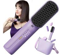 Portable Cordless Mini Hair Straightening Comb 2024 New,Negative Ions Do Not Hurt Hair,Cordless Hair Straightener Brush,Lightweight & Mini to Carry Out (Purple)
