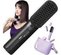 Portable Cordless Mini Hair Straightening Comb 2024 New,Negative Ions Do Not Hurt Hair,Cordless Hair Straightener Brush,Lightweight & Mini to Carry Out (Black)