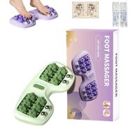 Portable Dual Foot Massage Roller, Plantar Fasciitis Massage Roller, 4-Row Magnetic Foot Tool, Deep Tissue Muscle Tool,for Home and Office Use (Green)