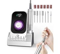 Portable Electric Nail Drill Machine: 40000RPM Professional Nail File Machine, Rechargeable Cordless Nail E File with Bits & Base for Acrylic Nails Remove Nail Gel Polish Manicure Salon Home, Silver