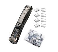 Portable File Fastener - Reusable Binder Clip for Office | 40 Sheet Capacity with Clamp Stapler, Stainless Steel Refills Pack, Portable Clamp Stapler, Desktop Supplies Accessories for School
