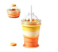 Portable Folding Ice Ball Cup - Food Grade Silicone Leakproof Tumbler 301-400ML With Straw Lid Ice Mold Water Cup For Summer Travel Camping Gym And Outdoor Cold Drinks