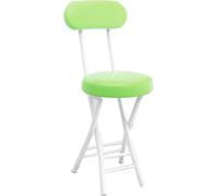 Portable Folding Stool with Backrest Cushioned Leather Round Bar Chair for Kitchen Green Stylish And Comfortable Space-Saving Design Easy to Store And Carry