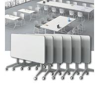 Portable Folding Tables, Folding Conference Tables for Office Mobile Meeting Tables on Wheels Set of 6 55.1x23.6x29.5 inches Ideal for Home Office Classes Seminars Meeting Rooms