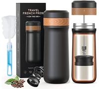 Portable French Press Cup Manual travel coffee maker, Coffee Press maker Pressurized Vacuum Thermal Bottle 320ml Camping stainless steel french press mug with Slag water separation keep coffee flavor