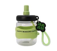 Portable Glass Water Bottle With Straw #Green - 1pc