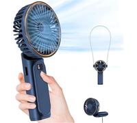 Portable Handheld Fan, 2025 New Portable Fan Rechargeable with Power Gauge, Mini Folding Fans, 10H Runtime, 6-Speed Quiet Breeze, 180° Adjustable & Foldable (Desk Clip & Stand) (Blue)