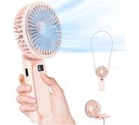 Portable Handheld Fan, 2025 New Portable Fan Rechargeable with Power Gauge, Mini Folding Fans, 10H Runtime, 6-Speed Quiet Breeze, 180° Adjustable & Foldable (Desk Clip & Stand) (Pink)