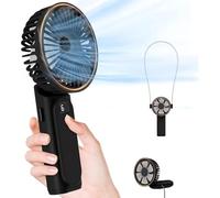 Portable Handheld Fan, 2025 New Portable Fan Rechargeable with Power Gauge, Mini Folding Fans, 10H Runtime, 6-Speed Quiet Breeze, 180° Adjustable & Foldable (Desk Clip & Stand) (Black)