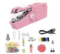 Portable Handheld Sewing Machine for Beginners, DIY Electric Cordless Fast Stitching Machine, Small Manual Handy Stitch Tool Travel, Quick Sew Mini Portable Electric Sewing Machine(Pink Style,A)