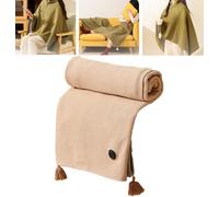 Portable Heated Shawl, Portable Electric Body Warming Cloud Cloak Blanket, Portable Soft Zipper Electric Heated Blanket Shawl, Portable Heated Shawl Wraps for Women (Apricot+1M extension cable)