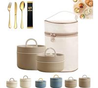 Portable Insulated Lunch Container Set, 2/3/4 Tier Separate Stackable Insulated Lunch Box, 304 Stainless Steel Bento Box with Thermal Bag, Heated Lunch Box for Work Picnics Camping (Brown, 2-Tier)