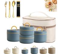 Portable Insulated Lunch Container Set, 2/3/4 Tier Separate Stackable Insulated Lunch Box, 304 Stainless Steel Bento Box with Thermal Bag, Heated Lunch Box for Work Picnics Camping (Blue, 4-Tier)