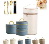 Portable Insulated Lunch Container Set, 2/3/4 Tier Separate Stackable Insulated Lunch Box, 304 Stainless Steel Bento Box with Thermal Bag, Heated Lunch Box for Work Picnics Camping (Blue, 3-Tier)