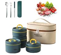 Portable Insulated Lunch Container Set,2/3/4 Tier Stackable 304 Stainless Steel Lunch Box with Insulated Bag & Tableware,Leakproof Thermal Food Bento Box for Work,Picnics,Camping (blue,Four-layer)