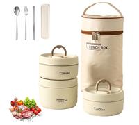 Portable Insulated Lunch Container Set,2/3/4 Tier Stackable 304 Stainless Steel Lunch Box with Insulated Bag & Tableware,Leakproof Thermal Food Bento Box for Work,Picnics,Camping (beige,Three-layer)
