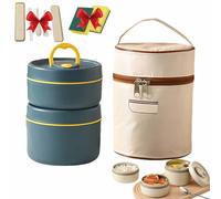 Portable Insulated Lunch Container Set,2/3/4 Tier Stackable Stainless Steel Lunchs Container with Insulated Bag and Tableware,Adult Lunch Box,Hot Foodlunchs Containers for Work Picnics (Blue,2-Tier)