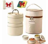 Portable Insulated Lunch Container Set,2/3/4 Tier Stackable Stainless Steel Lunchs Container with Insulated Bag and Tableware,Adult Lunch Box,Hot Foodlunchs Containers for Work Picnics (Beige,2-Tier)