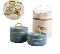 Portable Insulated Lunch Container Set, 2022 New Stackable Stainless Steel Food Container with Thermal Bag, Insulated Lunch Containers, Thermal Lunch Box Bento Box Set (Blue,2 Layer)