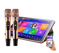 Portable Karaoke Player,18.5 Inch 4K Touch Screen Karaoke Machine with 2 Reverb Microphones,Dual System for Karaoke, Movie Watching,Games,YouTube,Support App, WeChat and Voice Assistant,Black-4T