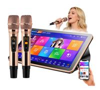 Portable Karaoke Player,18.5 Inch 4K Touch Screen Karaoke Machine with 2 Reverb Microphones,Dual System for Karaoke, Movie Watching,Games,YouTube,Support App, WeChat and Voice Assistant Black-1T